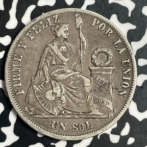 1867 Peru 1 Sol Lot#T0532 Large Silver Coin!