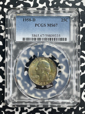 1958-D U.S. 25 Cents Quarter PCGS MS67 Lot#G656 Silver! Beautiful Toning!