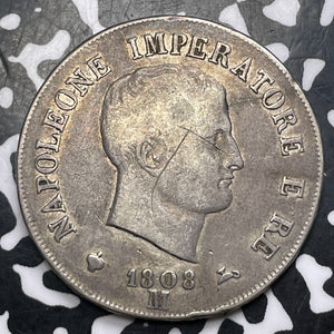 1808-M Italy Kingdom Of Napoleon 5 Lire Lot#JM8809 Silver! Nice Detail, Scratch