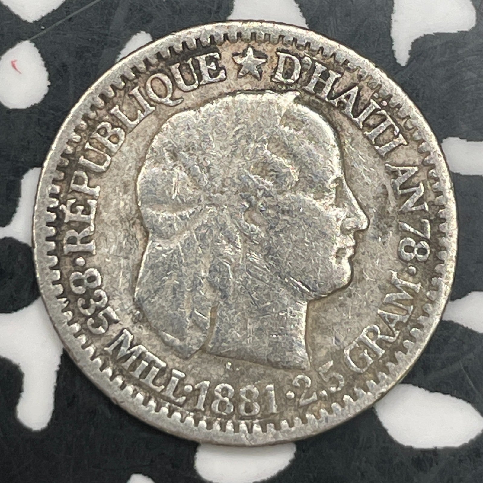 1881 Haiti 10 Centimes Lot#F8248 Silver!