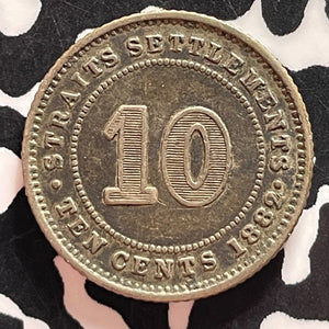 1882-H Straits Settlements 10 Cents Lot#T4758 Silver! Nice!