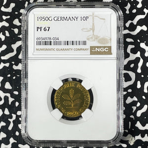 1950-G West Germany 10 Pfennig NGC PR67 Lot#G9938 Proof! 1,800 Minted