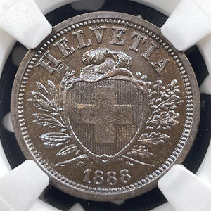 1888-B Switzerland 2 Rappen NGC MS64BN Lot#G9102 Choice UNC! Better Date