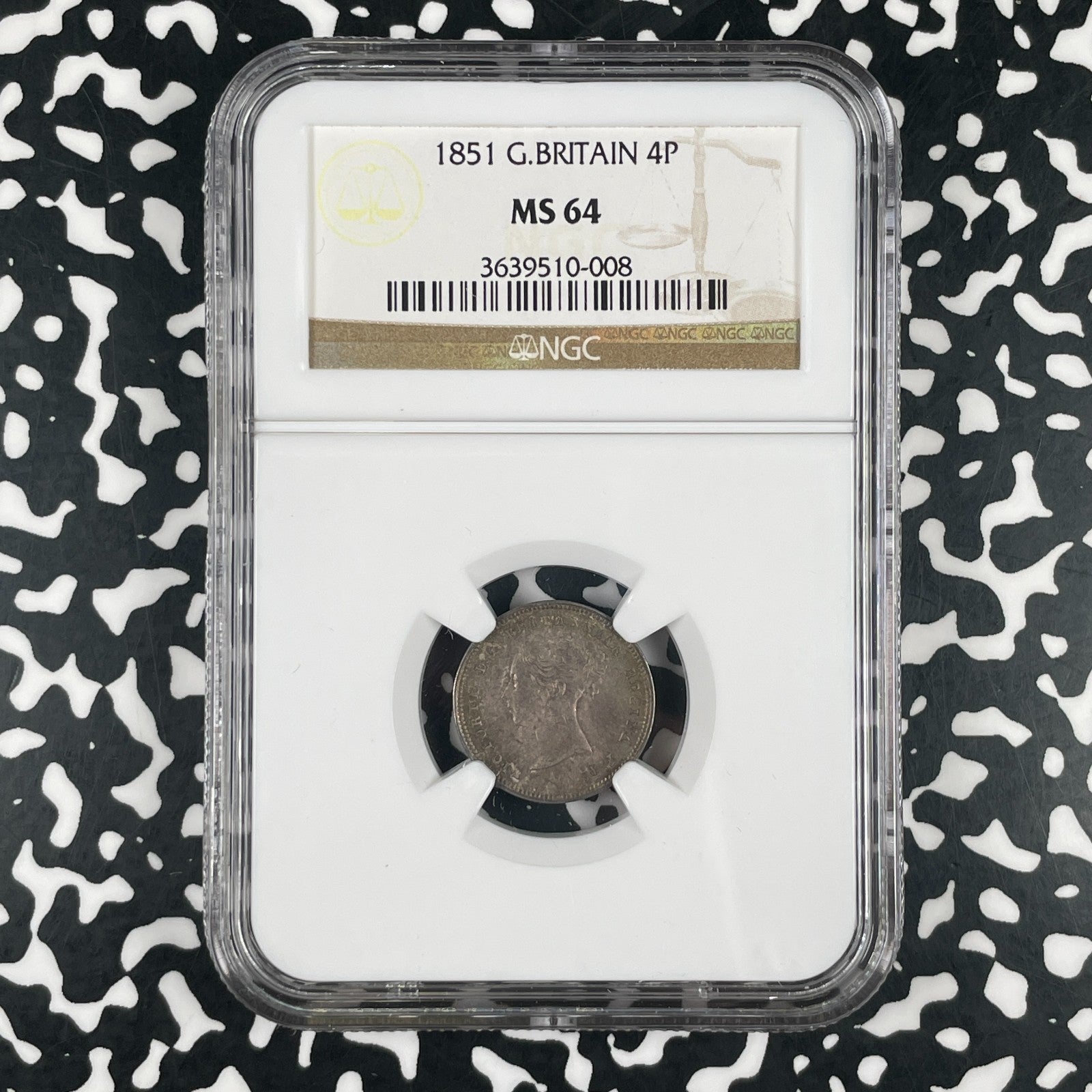 1851 Great Britain Victoria 4 Pence NGC MS64 Lot#G3393 Silver! Choice UNC!
