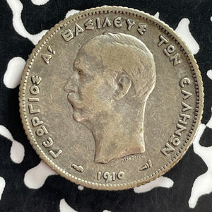 1910 Greece 1 Drachma Lot#T7409 Silver!