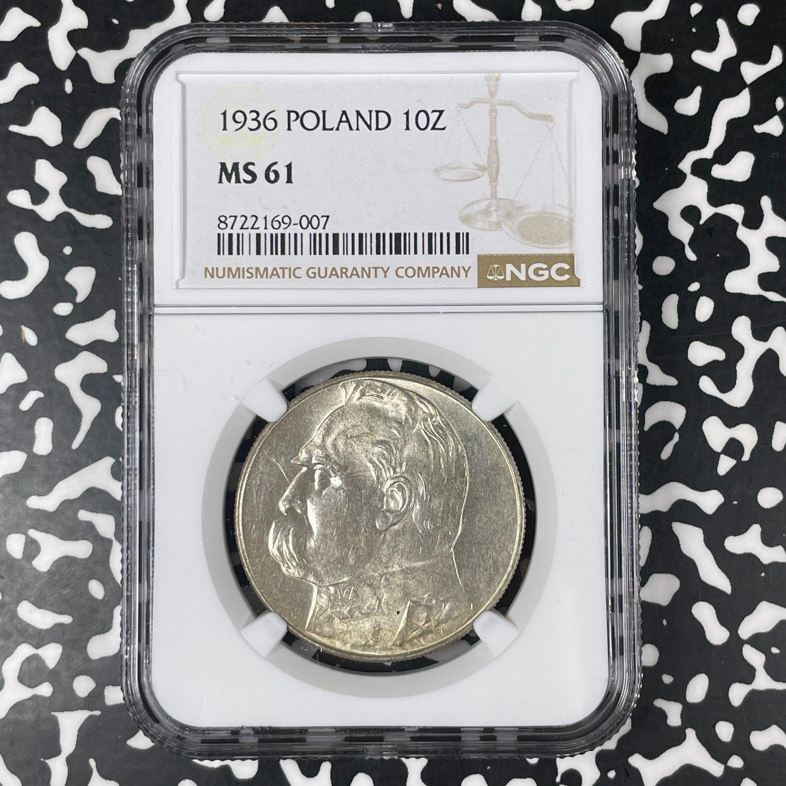 1936 Poland 10 Zlotych NGC MS61 Lot#G1807 Silver! Nice UNC!