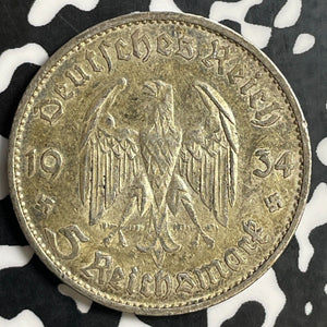 1934-D Germany 5 Mark Lot#E9375 Silver!