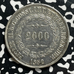 1852 Brazil 2000 Reis Lot#JM9970 Large Silver! Old Cleaning