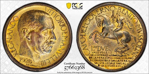 1928 Italy Milan Fair 2 Lire Token PCGS MS62 Lot#G856 Nice UNC! Gilt Bronze