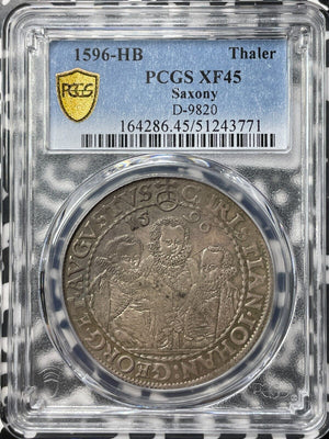 1596-HB Germany Saxony 3 Brothers 1 Thaler PCGS XF45 Lot#G9345 Silver!