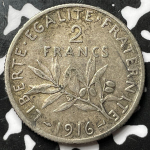 1916 France 2 Francs Lot#D8402 Silver!