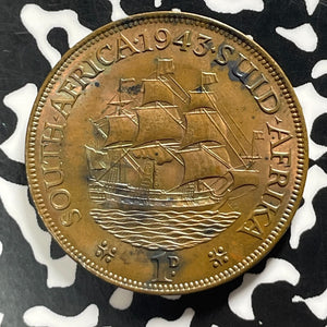 1943 South Africa 1 Penny Lot#T4546 Beautiful Detail, Spots