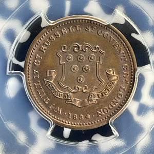1834 G.B. London William Till Coin Dealer Farthing Token PCGS MS65RB Lot#G760