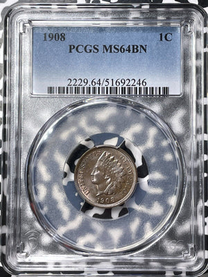 1908 U.S. Indian Head Small Cent PCGS MS64BN Lot#G9606 Choice UNC!