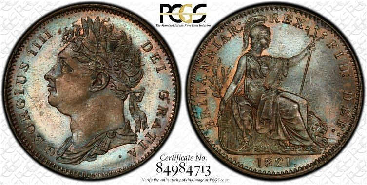 1821 Great Britain George IV Farthing PCGS MS64BN Lot#G3904 Choice UNC! S-3822