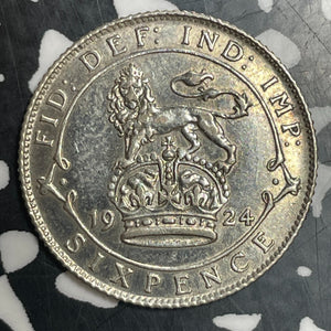 1924 Great Britain 6 Pence Sixpence Lot#T3281 Silver!