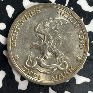 1913 Germany Prussia 2 Mark Lot#T8095 Silver! High Grade! Beautiful! KM#532
