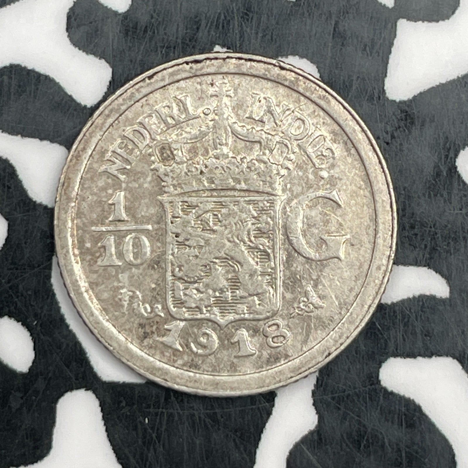 1918 Netherlands East Indies 1/10 Gulden Lot#N1258 Silver!