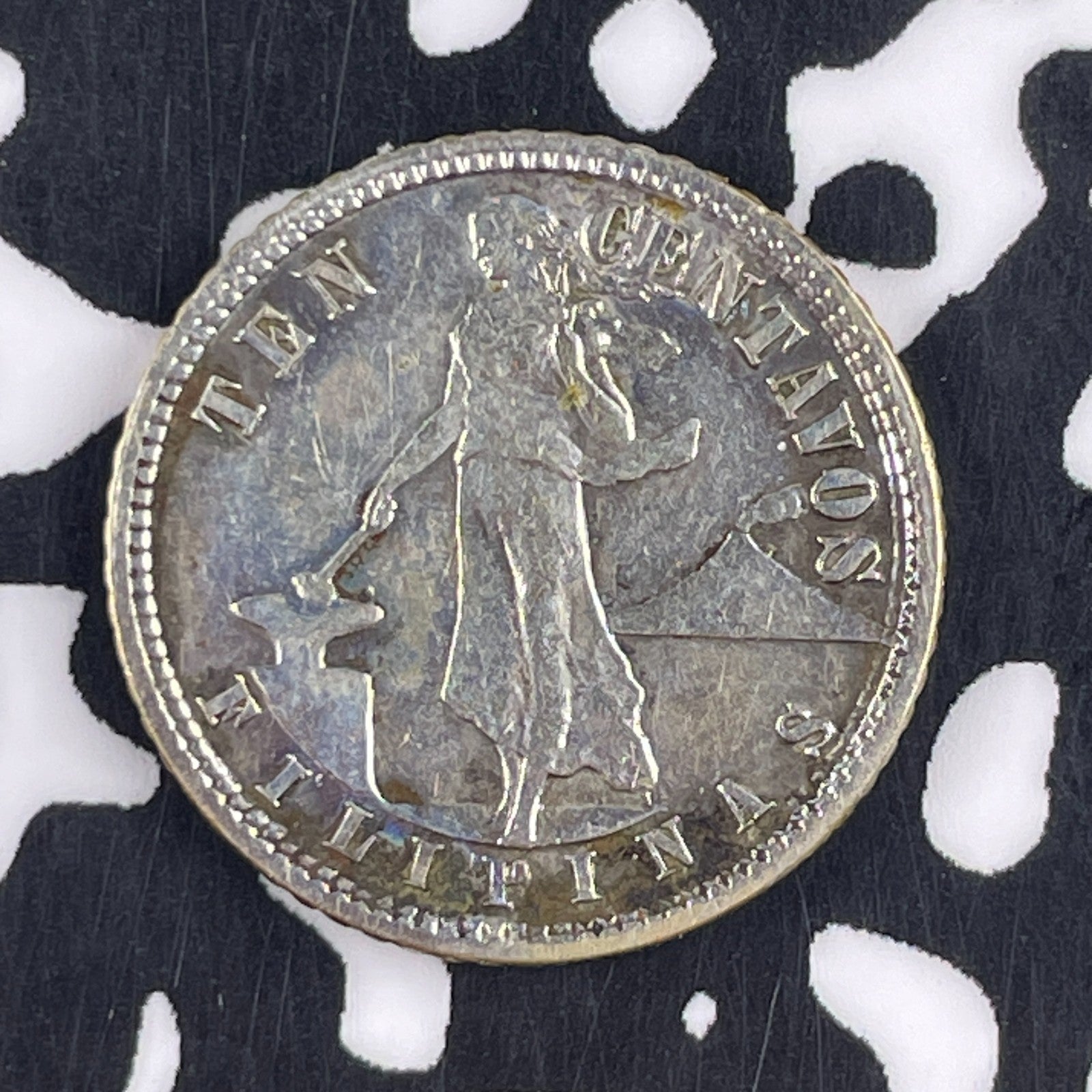 1929-M U.S. Philippines 10 Centavos Lot#F2699 Silver! Nice Detail, Old Cleaning