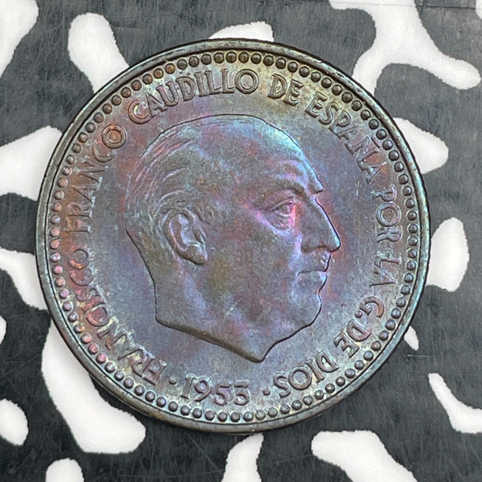 1953 (62) Spain 1 Peseta Lot#N2174 High Grade! Beautiful Toning!