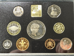 1999 Great Britain 9x Coin Proof Set Lot#B2306 With Case, Princess Diana