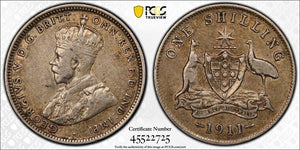 1911 Australia 1 Shilling PCGS XF40 Lot#G8762 Silver!