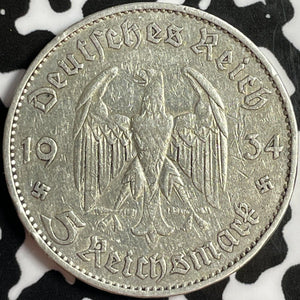 1934-E Germany 5 Mark Lot#D8071 Silver! Old Cleaning