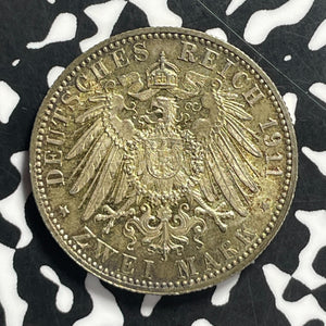 1911-D Germany Bavaria 2 Mark Lot#JM9604 Silver! High Grade! Beautiful!