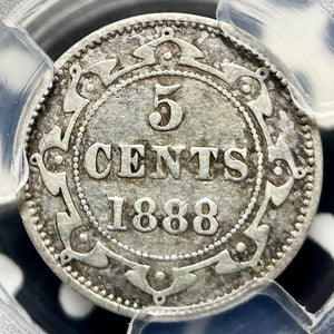 1888 Newfoundland 5 Cents PCGS VF30 Lot#G9840 Silver! Key Date! NF3 Dot