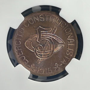 1915 Mexico Chihuahua 5 Centavos NGC MS64RB Lot#G819 Choice UNC! Liberty Cap