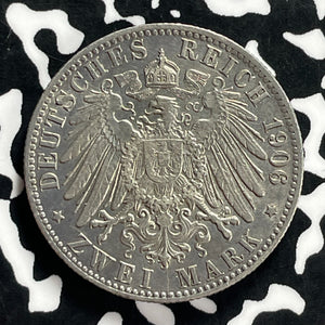 1906-J Germany Hamburg 2 Mark Lot#JM9826 Silver! High Grade! Beautiful!