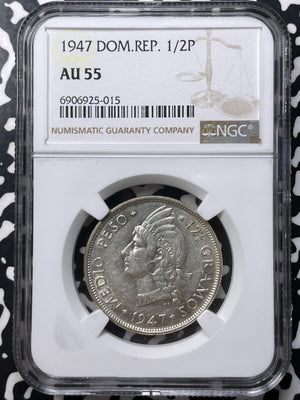 1947 Dominican Republic 1/2 Peso NGC AU55 Lot#G8936 Silver!