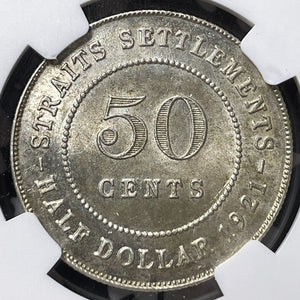 1921 Straits Settlements 50 Cents NGC MS64 Lot#G7265 Silver! Choice UNC!