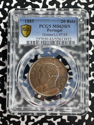1885 Portugal 20 Reis PCGS MS63BN Lot#G924 Choice UNC! Gomes#L1.07.04