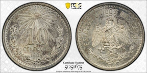 1905-M Mexico 10 Centavos PCGS MS64 Lot#G9332 Silver! Choice UNC!