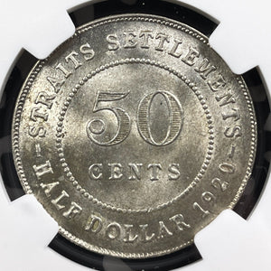 1920 Straits Settlements 50 Cents NGC MS63 Lot#G9115 Silver! Choice UNC!