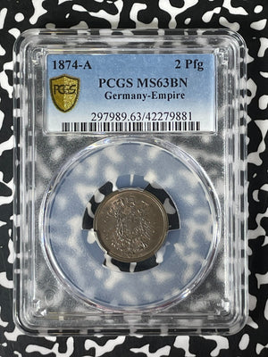 1874-A Germany 2 Pfennig PCGS MS63BN Lot#G210 Choice UNC!