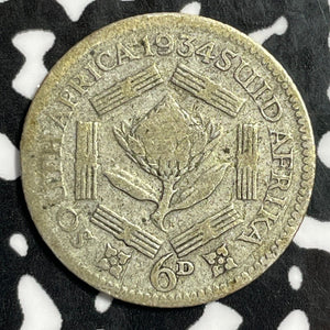 1934 South Africa 6 Pence Sixpence Lot#E3769 Silver!