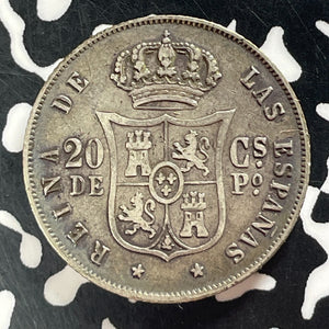 1868 Spanish Philippines 20 Centavos Lot#T4661 Silver! Nice!