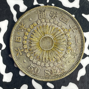 (1908) Japan 50 Sen Lot#T8470 Silver! Nice!