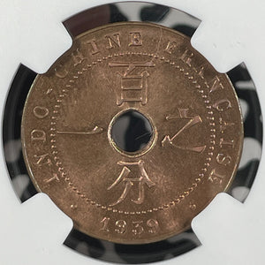 1939-A French Indo-China 1 Centime NGC MS64RB Lot#G9995 Choice UNC!