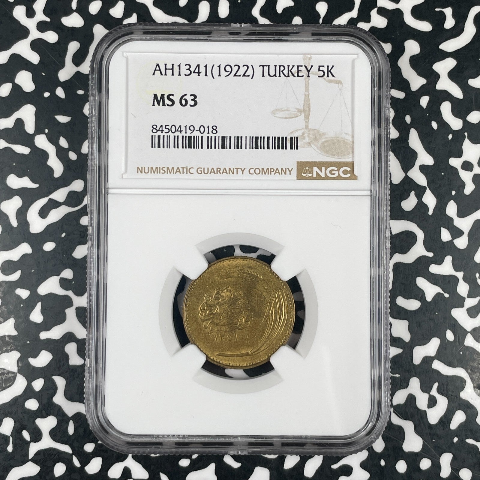 AH 1314 (1922) Turkey 5 Kurus NGC MS63 Lot#G3709 Choice UNC!