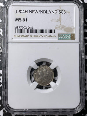 1904-H Newfoundland 5 Cents NGC MS61 Lot#G7054 Silver! Nice UNC!
