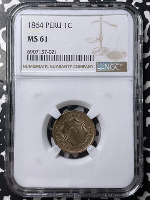 1864 Peru 1 Centavo NGC MS61 Lot#G8973 Nice UNC!