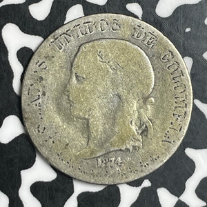 1874 Colombia 2 Decimos Lot#T6727 Silver!