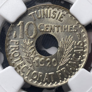 AH 1338 (1920) Tunisia 10 Centimes NGC MS65 Lot#G8995 Gem BU!