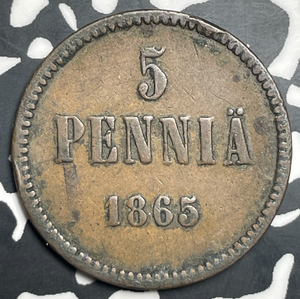 1865 Finland 5 Pennia Lot#T9109