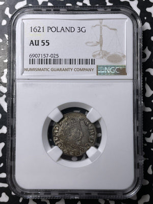 1621 Poland 3 Groszy NGC AU55 Lot#G8977 Silver!