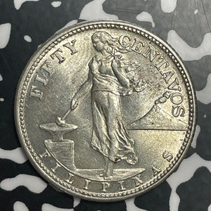 1944-S U.S. Philippines 50 Centavos Lot#E9755 Silver! High Grade! Beautiful!