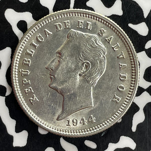 1944 El Salvador 25 Centavos Lot#C1055 Silver! High Grade! Beautiful!